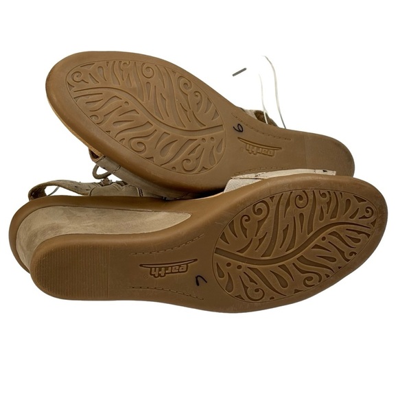 earth Taupe Beige Leather Suede Boho Open Toe Lace 2.5” Wedge Bootie Size 9.5 W - Picture 8 of 9